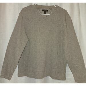 Men's L Tasso Elba V-Neck Sweater Khaki Taupe with Paisley underlay light brown